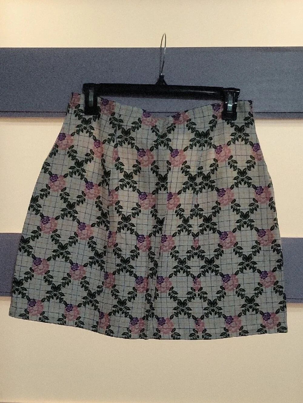 Button-Front Floral Plaid Mini Skirt - Pink/Green